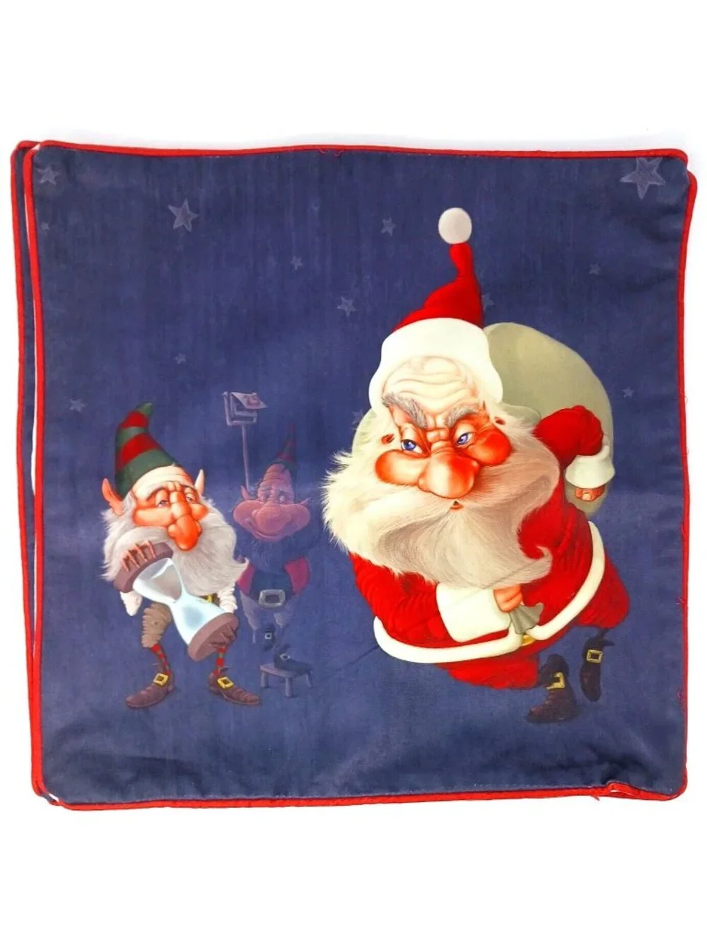 2 Christmas Pillow Cover Grumpy Santa & Elfs W/Timer Zip 17.5x17.5